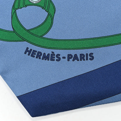 Hermes Silk Tout En Carre Chevron Maxi Twilly Blue Jean Vert Ciel 2 of 4