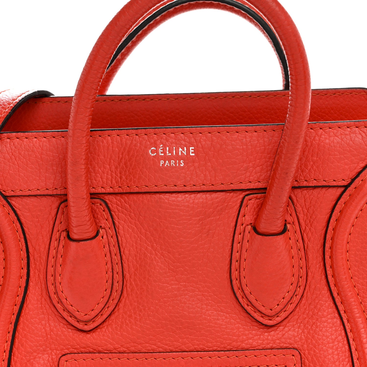 Celine Drummed Calfskin Nano Luggage Vermillion 7 of 13