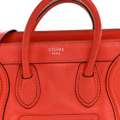 Celine Drummed Calfskin Nano Luggage Vermillion 7 of 13