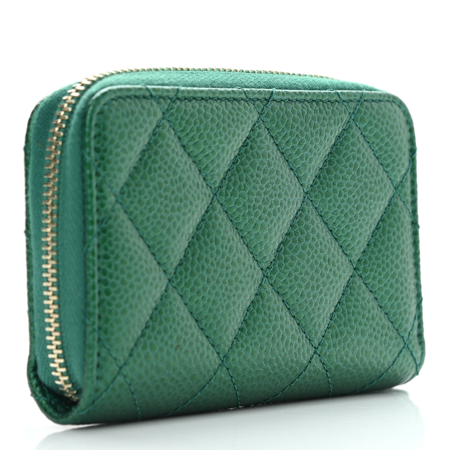 Chanel Metallic Caviar Quilted Zip Coin Purse Green 3 of 8