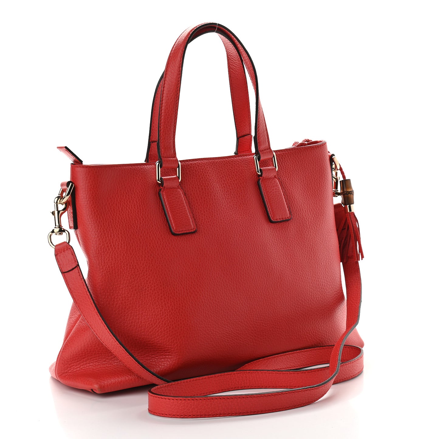 Calfskin Bamboo Tassel Top Handle Tote Red