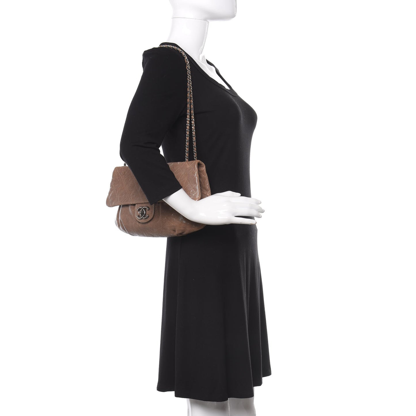 Caviar Quilted Medium Elastic Flap Brown