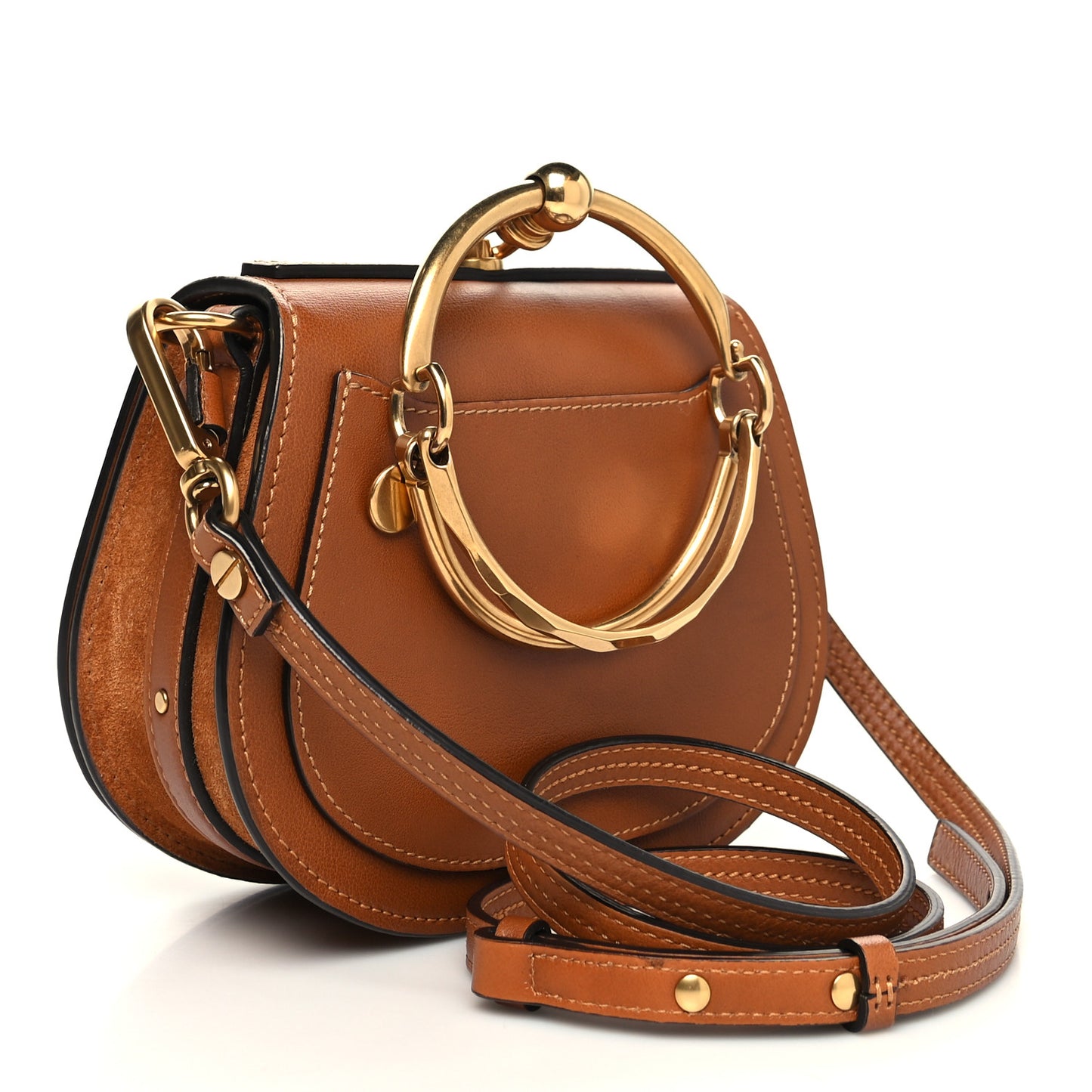 Calfskin Suede Small Nile Bracelet Bag Caramel