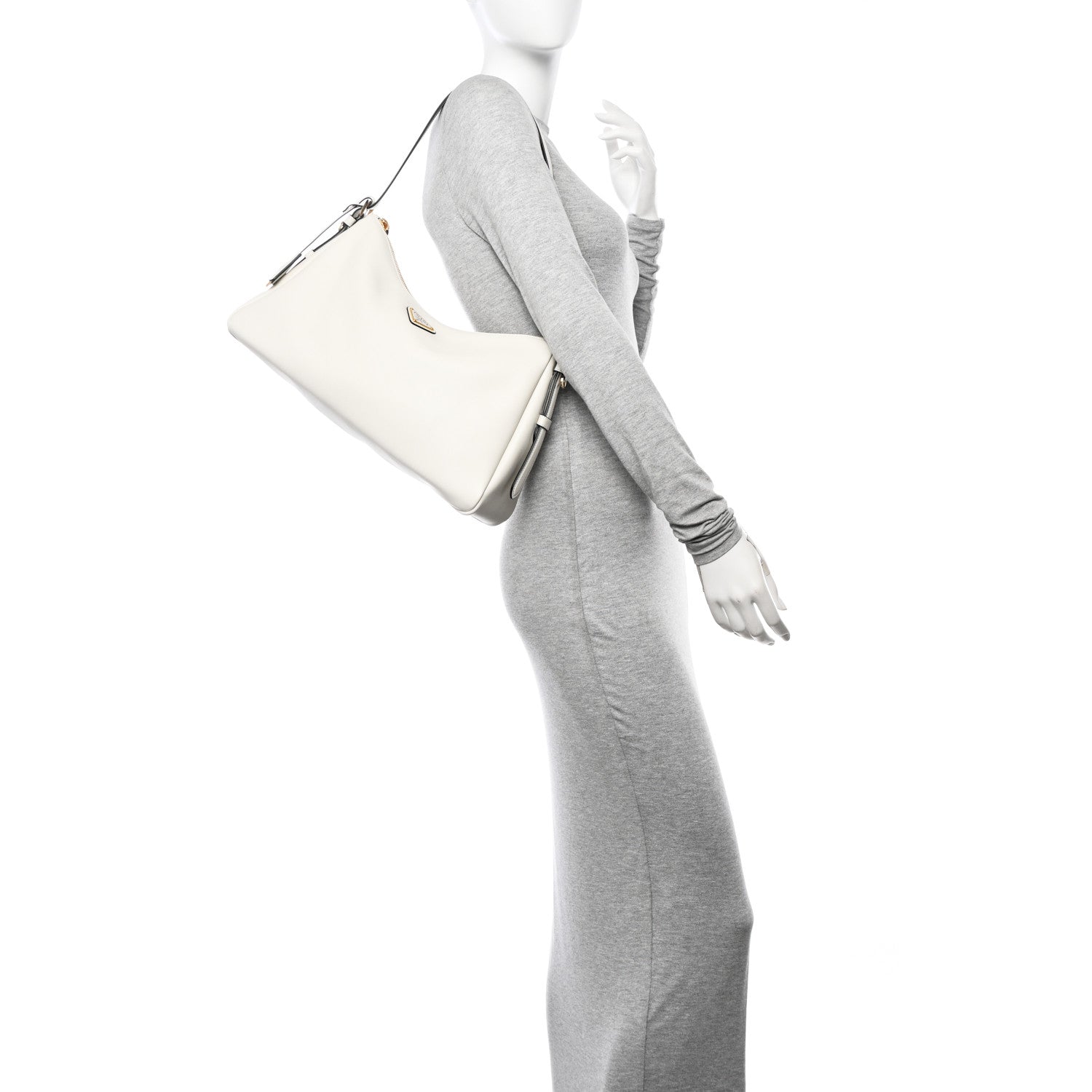 Prada Soft Calfskin Large Aimée Shoulder Bag White 2 of 11