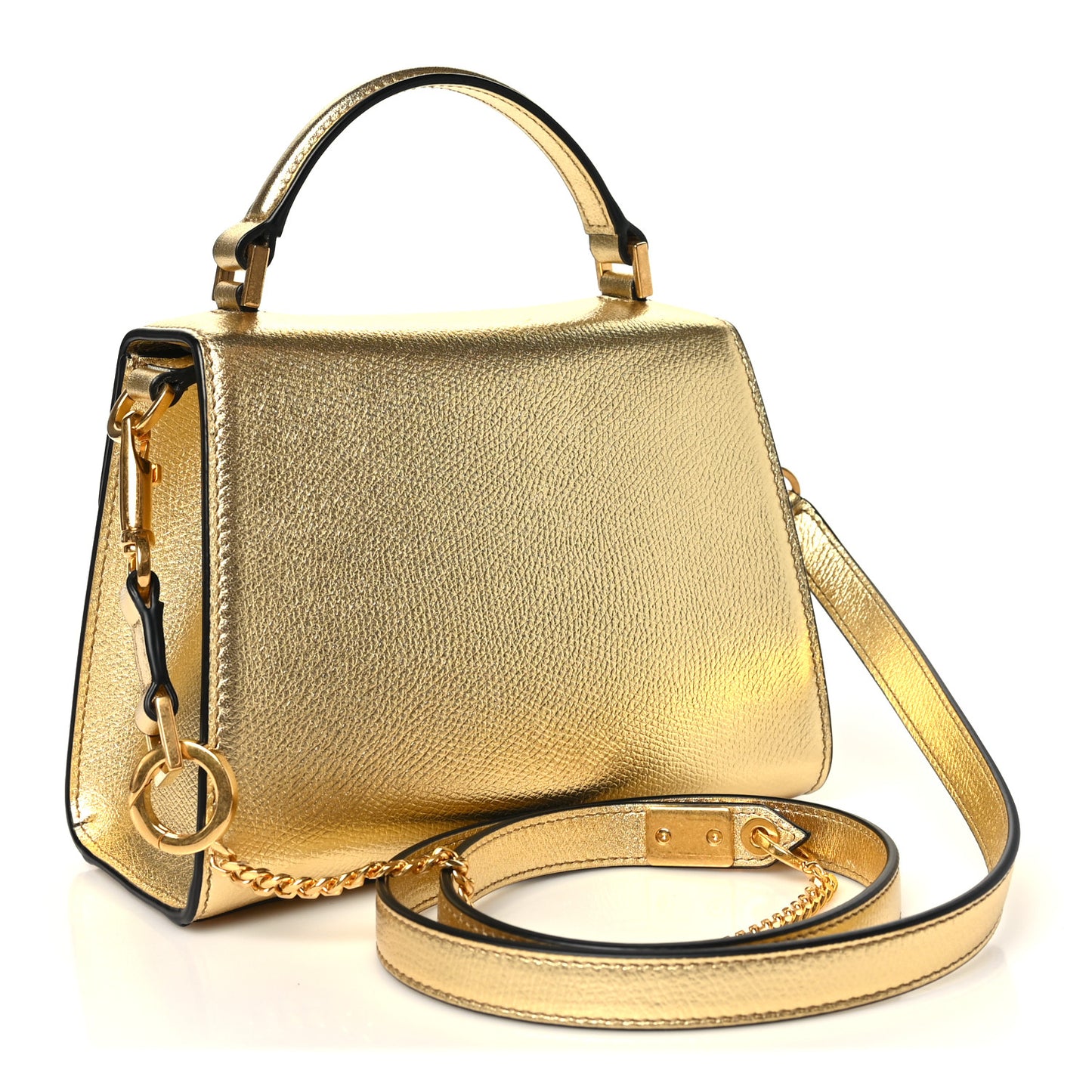 Metallic Calfskin Crystal VSling Top Handle Bag Gold