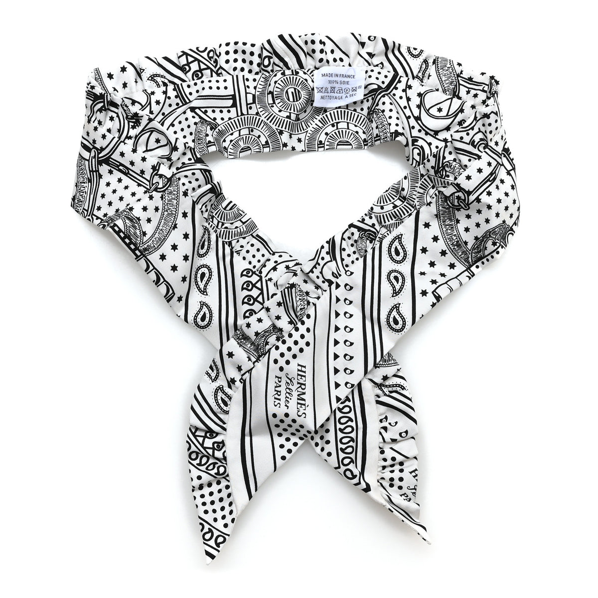 Silk Eperon d'Or Bandana Ruffle Twilly White Black