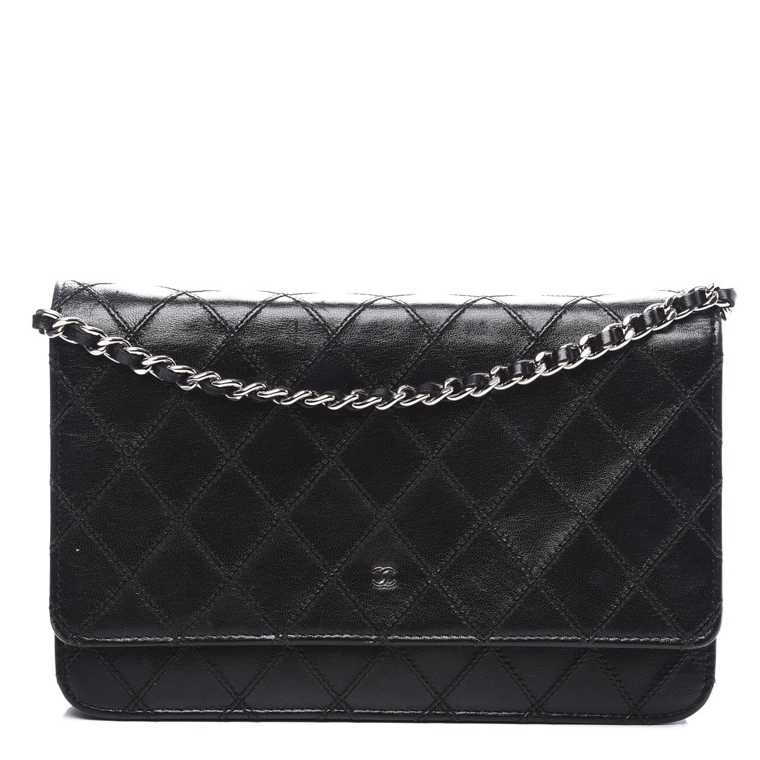 Chanel Lambskin Diamond Stitched Wallet On Chain WOC Black 1 of 11