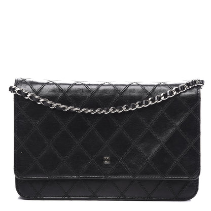 Chanel Lambskin Diamond Stitched Wallet On Chain WOC Black 1 of 11