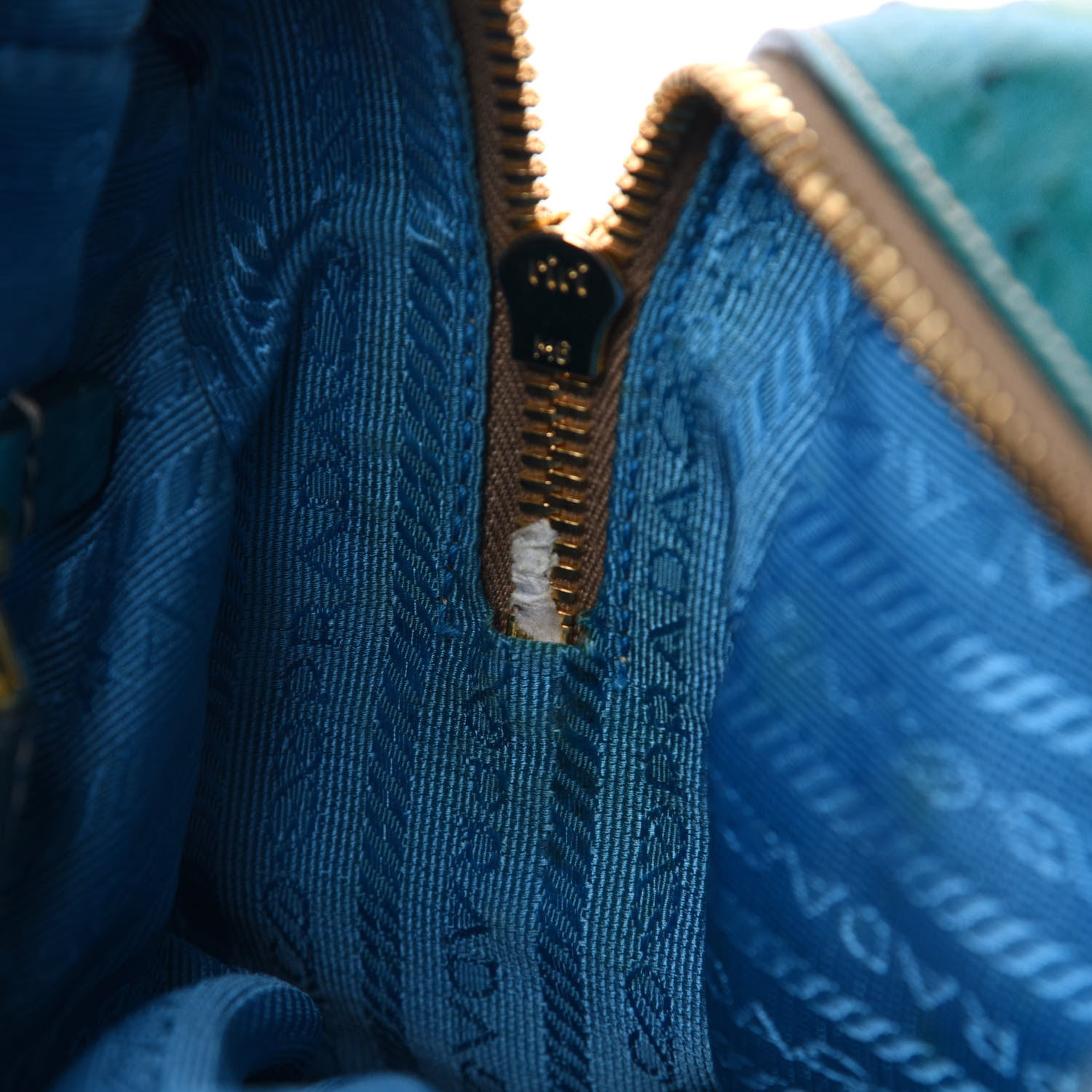Prada Ostrich Bowler Blue 8 of 10