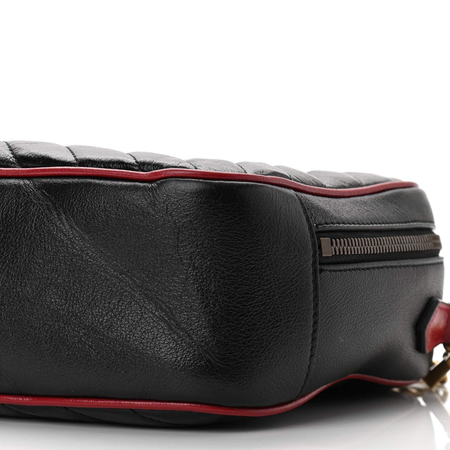 Gucci Vintage Effect Calfskin Matelasse Diagonal Small Torchon GG Marmont Bamboo Top Handle Shoulder Bag Black Romantic Cherry 10 of 10