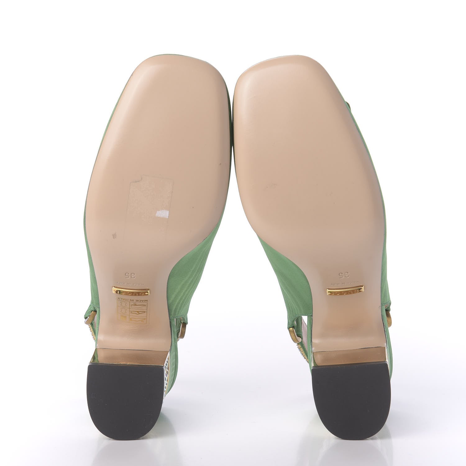 Gucci Moire Fabric Crystal Square G Madelyn Slingbacks 35 New Shamarock 5 of 9