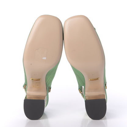 Gucci Moire Fabric Crystal Square G Madelyn Slingbacks 35 New Shamarock 5 of 9
