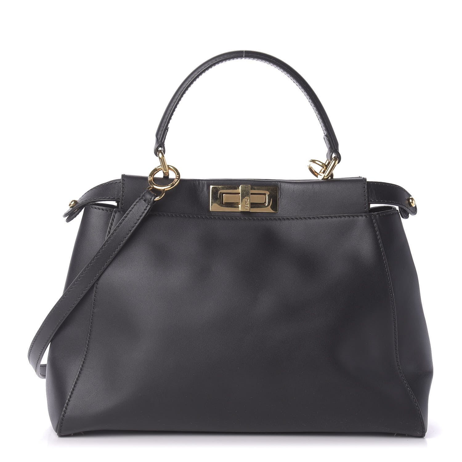 Fendi Vitello Morgan Shiny Nappa Medium Peekaboo Iconic Satchel Black 1 of 11
