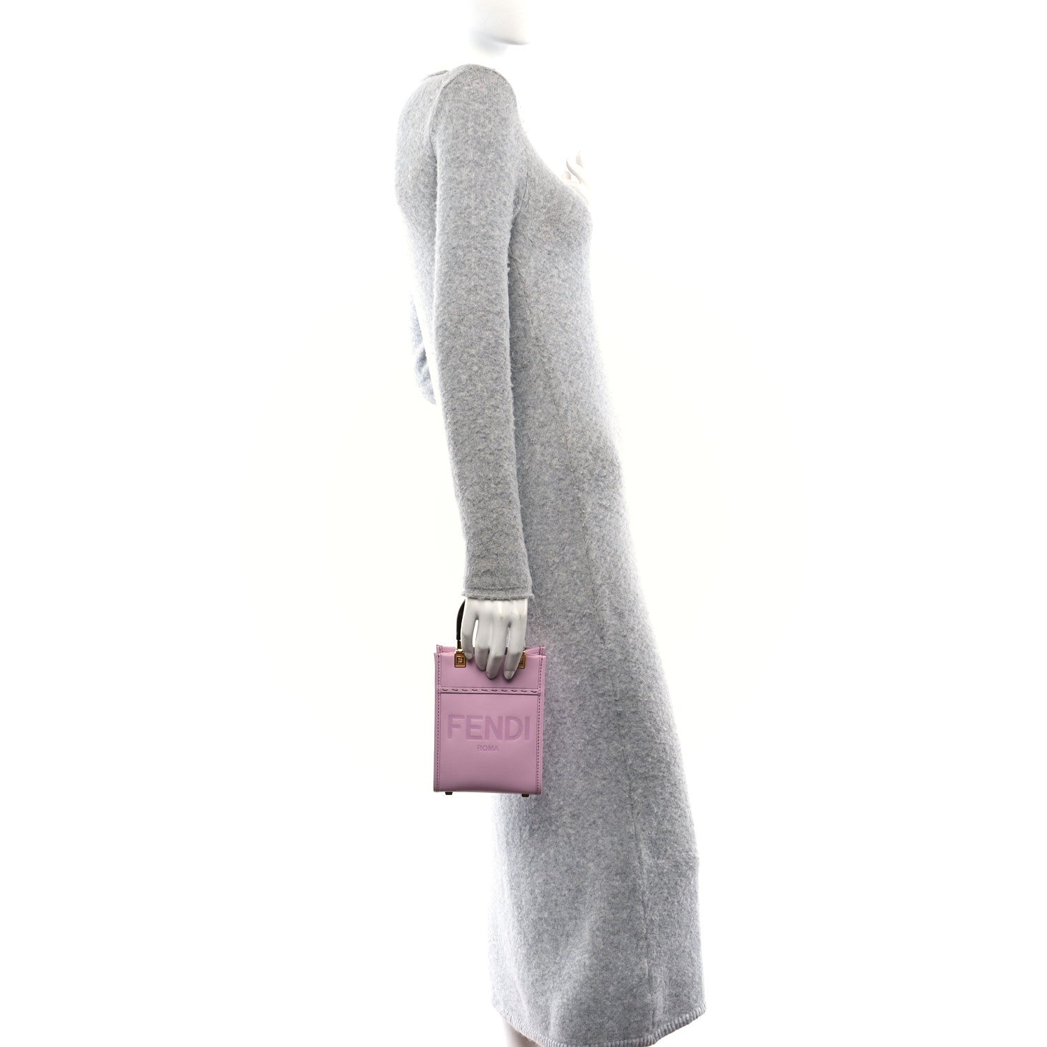 Fendi Vitello King Plexiglass Logo Embossed Mini Fendi Sunshine Shopper Tote Lavanda 2 of 10
