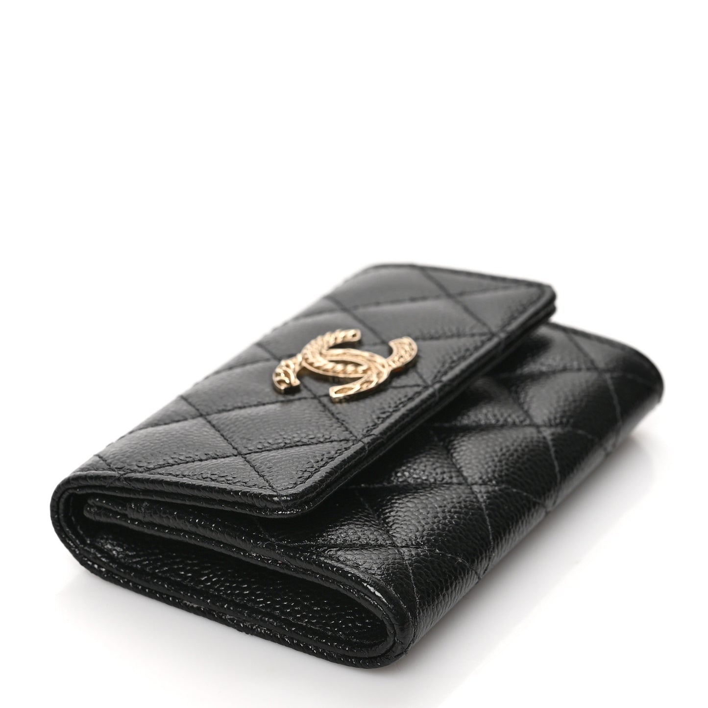 Caviar Quilted Chain CC Flap Card Holder Black