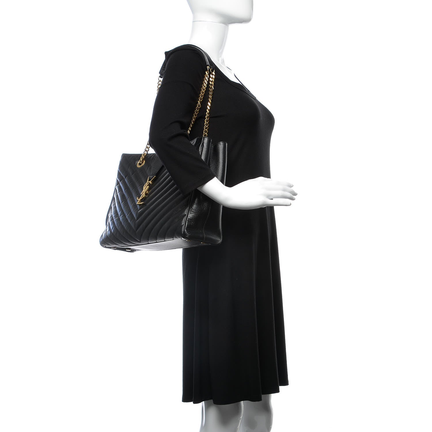 Saint Laurent Grain De Poudre Matelasse Chevron Monogram Shopping Bag Black 2 of 13