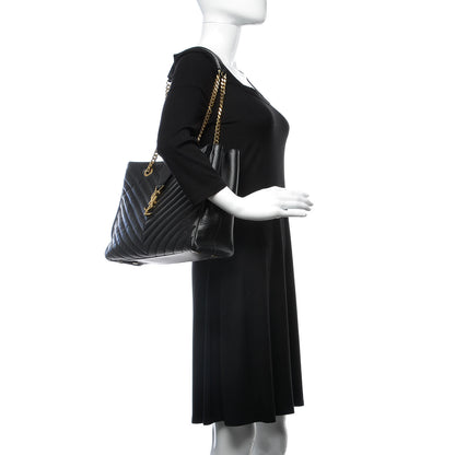 Saint Laurent Grain De Poudre Matelasse Chevron Monogram Shopping Bag Black 2 of 13