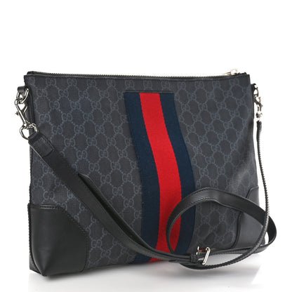 Gucci Soft GG Supreme Monogram Appia Calfskin Web East West Messenger Bag Black Grey 3 of 7