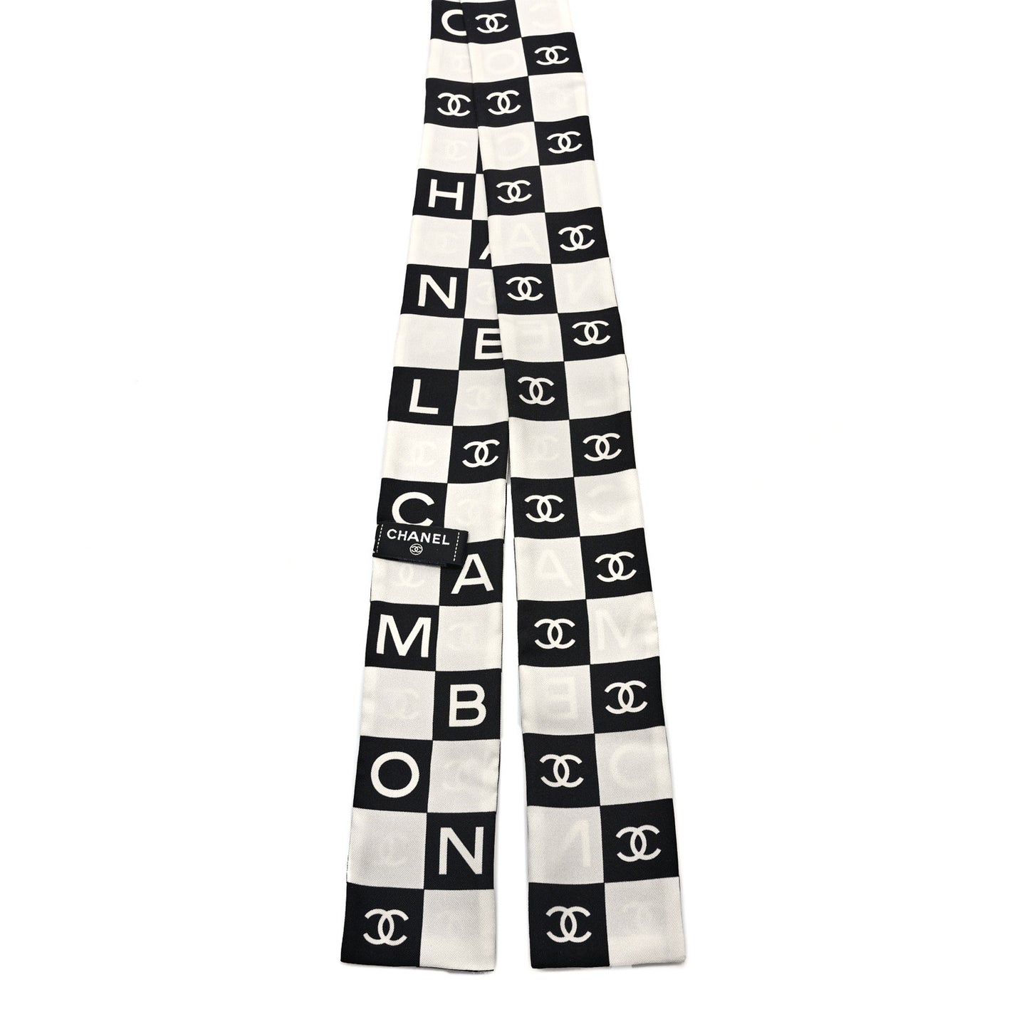 Silk Logo Cambon Slim Bandeau Scarf Black Ecru