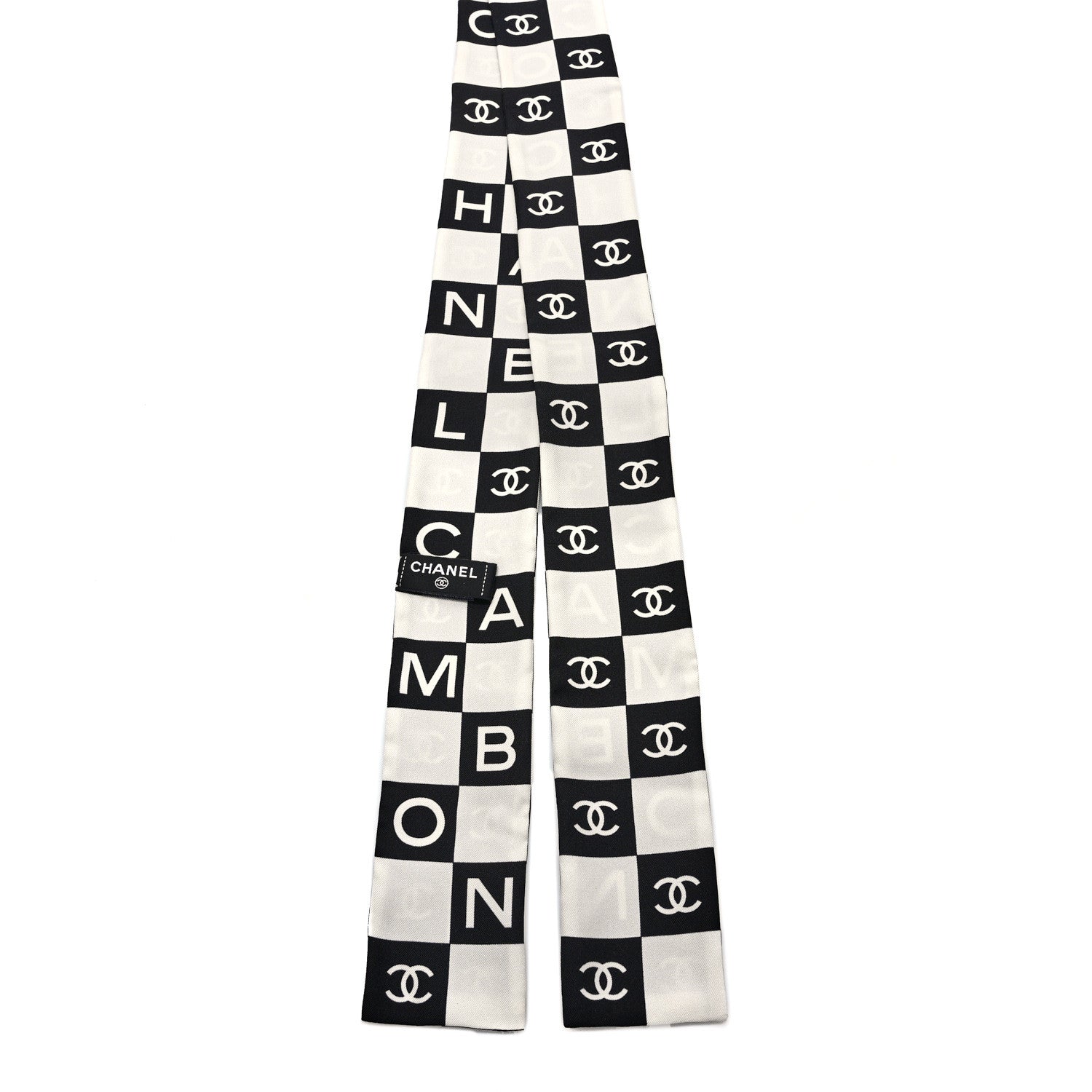 Chanel Silk Logo Cambon Slim Bandeau Scarf Black Ecru 2 of 4