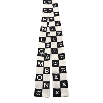 Chanel Silk Logo Cambon Slim Bandeau Scarf Black Ecru 2 of 4