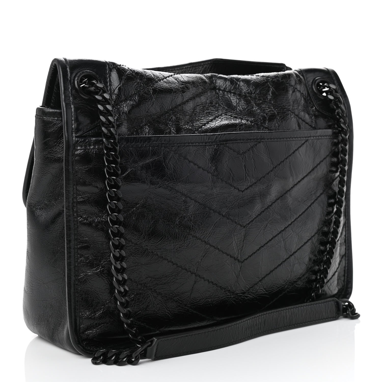 Saint Laurent Crinkled Calfskin Matelasse Monogram Medium Niki Chain Satchel Black 3 of 9