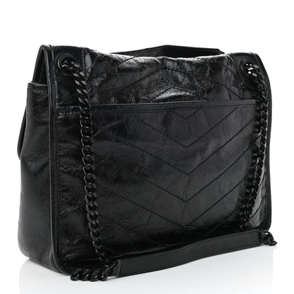 Saint Laurent Crinkled Calfskin Matelasse Monogram Medium Niki Chain Satchel Black 3 of 9