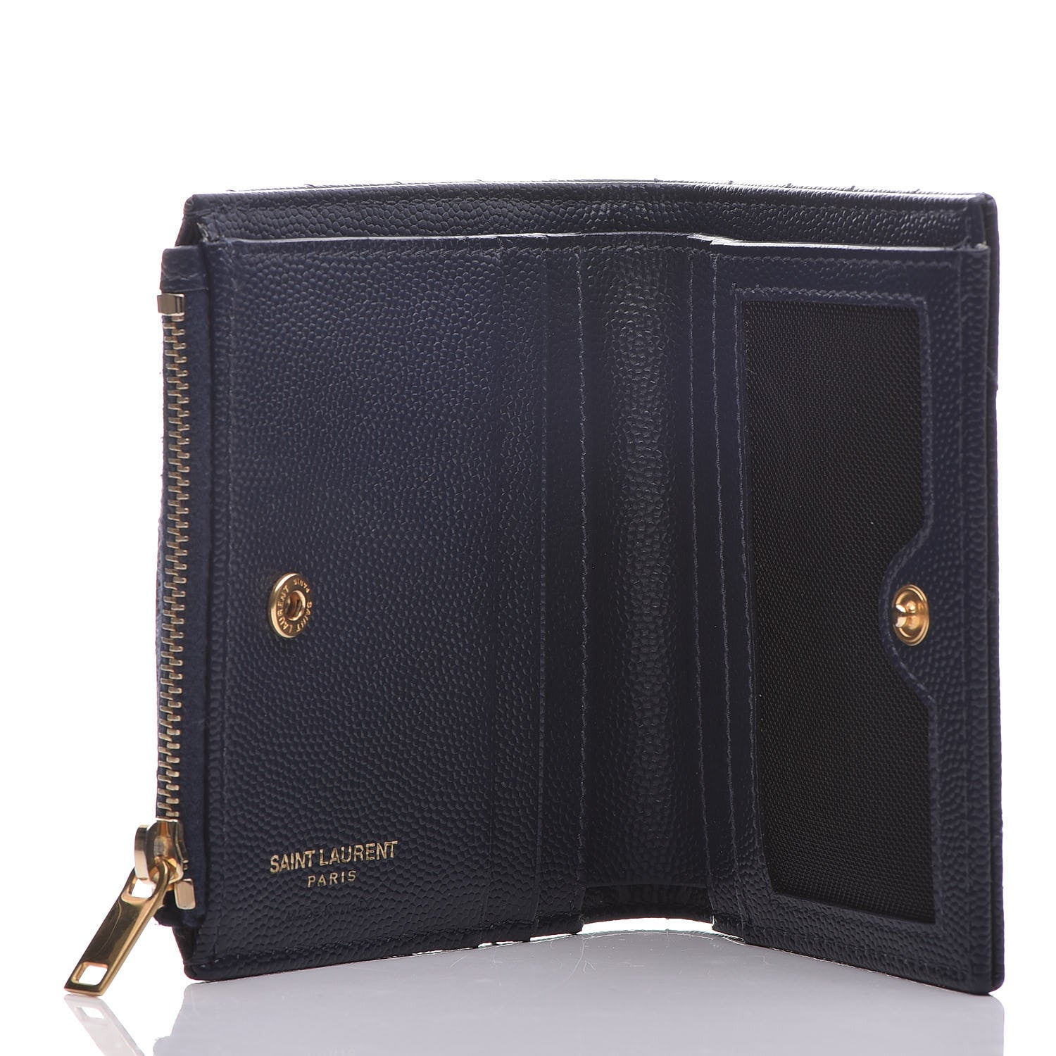 Saint Laurent Grain De Poudre Matelasse Chevron Monogram Zipped Card Case Navy 5 of 10