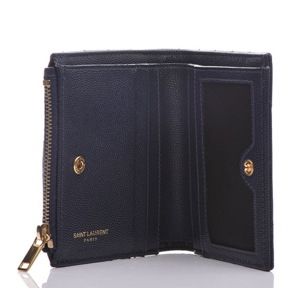 Saint Laurent Grain De Poudre Matelasse Chevron Monogram Zipped Card Case Navy 5 of 10