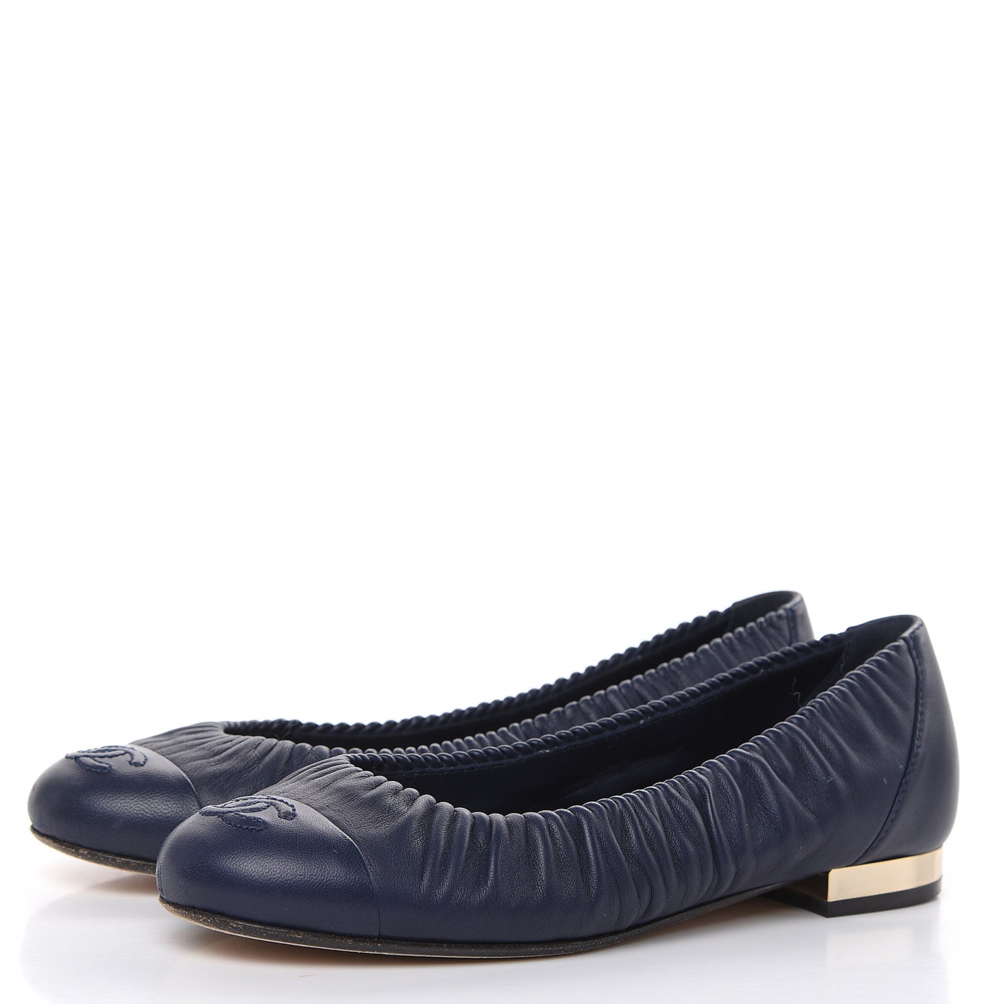 Lambskin CC Cap Toe Ballerina Flats 36 Navy Blue