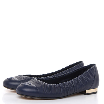 Chanel Lambskin CC Cap Toe Ballerina Flats 36 Navy Blue 3 of 11