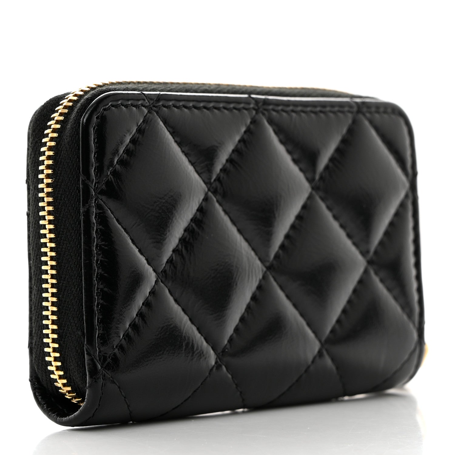 Chanel Shiny Lambskin Quilted Textured CC Zip Coin Purse Black 3 of 7