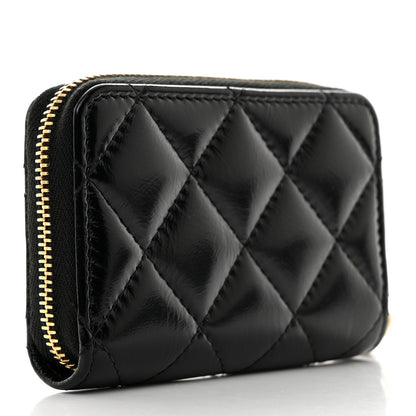 Chanel Shiny Lambskin Quilted Textured CC Zip Coin Purse Black 3 of 7