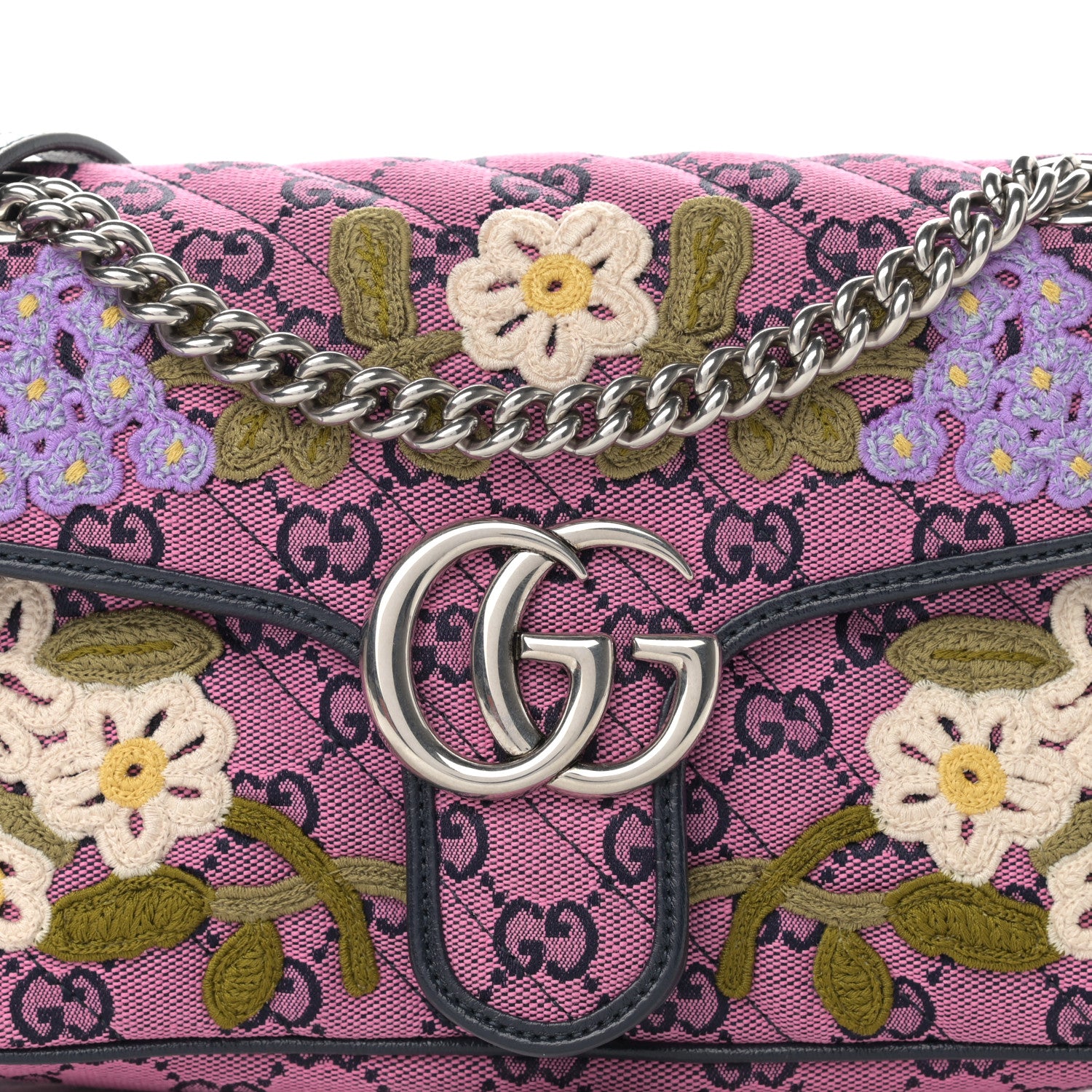 Gucci Monogram Multicolor Matelasse Diagonal Floral Embroidered Small GG Marmont Shoulder Bag Pink Blue Ivory Green Lilac 8 of 11