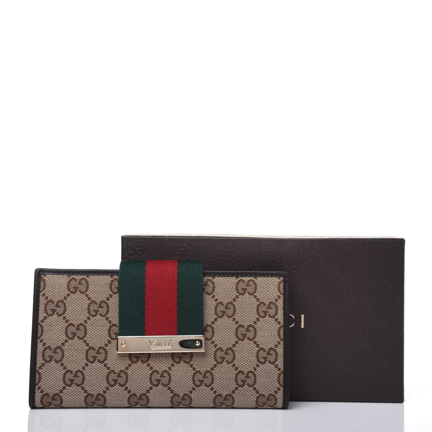 Monogram Calfskin Ladies Web Continental Wallet Beige Ebony Cocoa