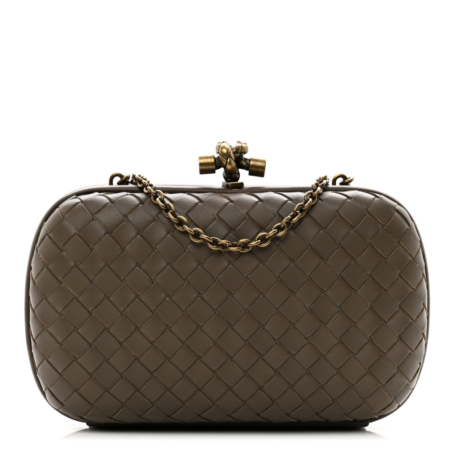 Bottega Veneta Nappa Intrecciato Chain Knot Clutch New Steel 1 of 6