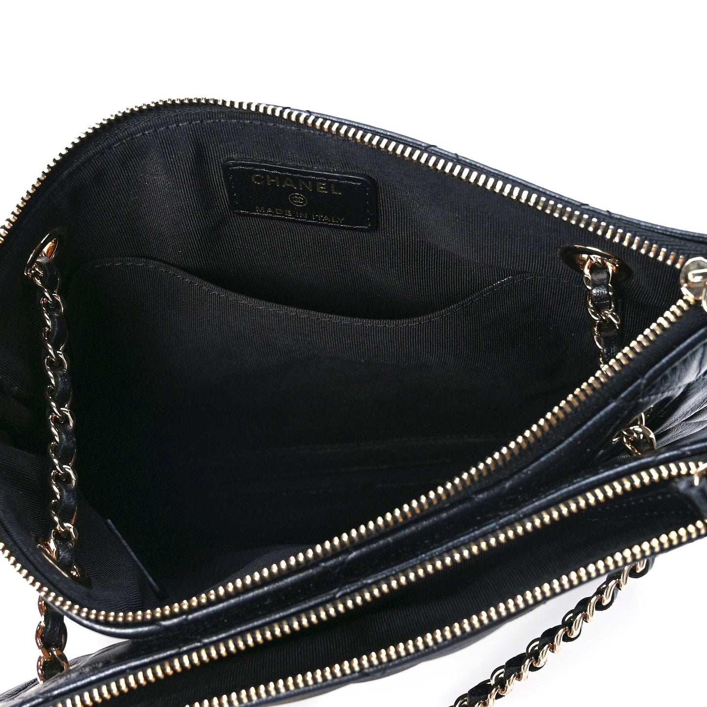 Shiny Lambskin Quilted Medium Double Case With Strap Black