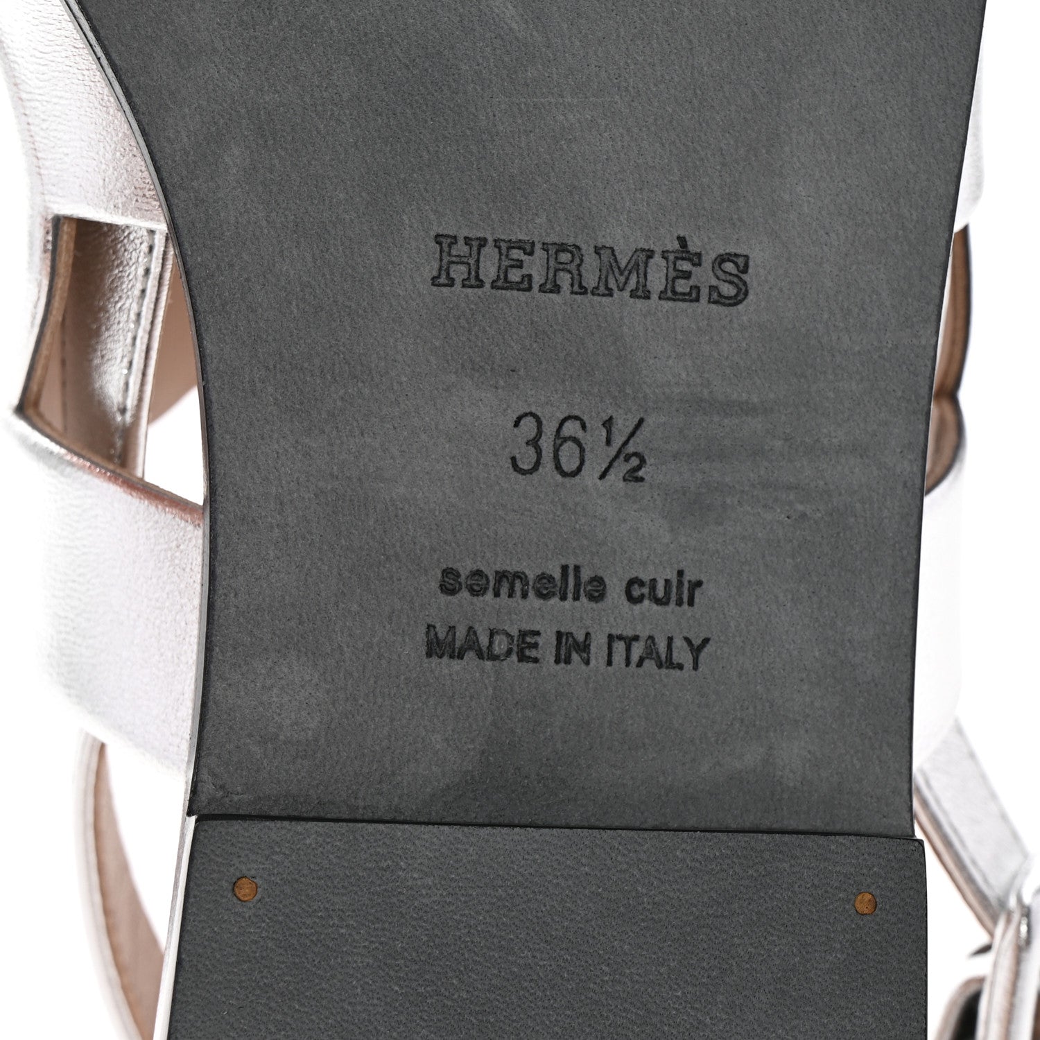 Hermes Metallic Nappa Chevre Velours Womens Grace Sandals 36.5 Gris Argente Beige 7 of 10