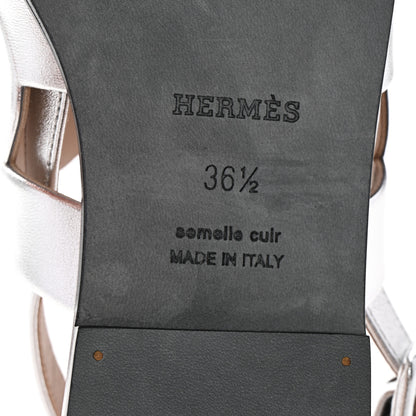 Hermes Metallic Nappa Chevre Velours Womens Grace Sandals 36.5 Gris Argente Beige 7 of 10