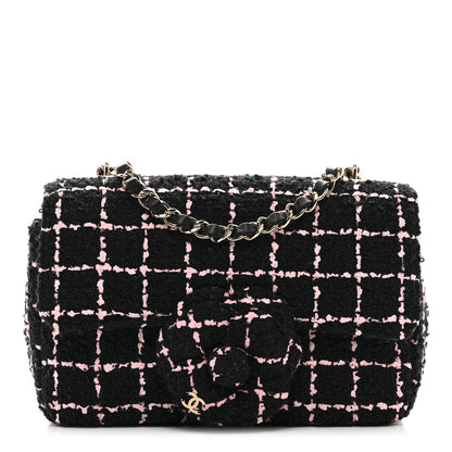 Chanel Tweed Quilted Small Camellia Flap Black Pink 1 of 10