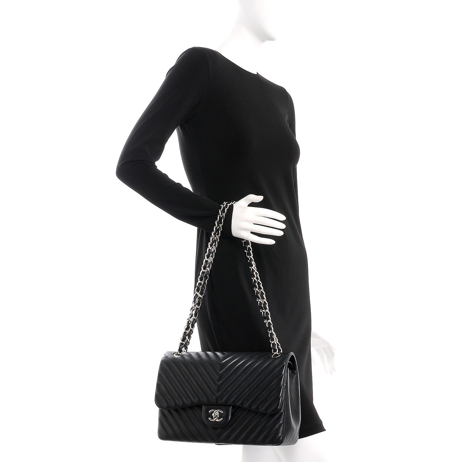 Chanel Lambskin Chevron Quilted Jumbo Double Flap Black 3 of 9