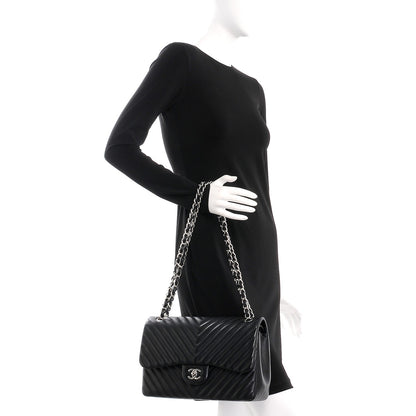Chanel Lambskin Chevron Quilted Jumbo Double Flap Black 3 of 9