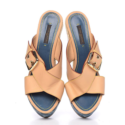 Louis Vuitton Vachetta Denim Juan Les Pins Espadrille Wedge Heels 38 Blue 11 of 12