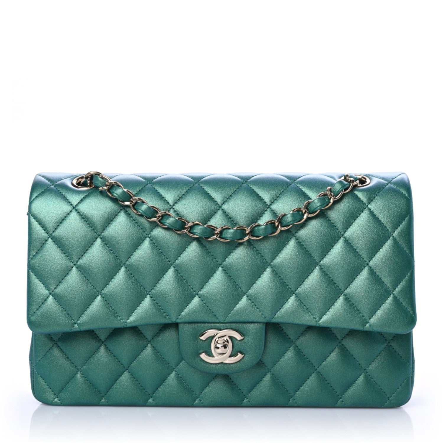 Chanel Iridescent Calfskin Quilted Medium Double Flap Green 1 of 10