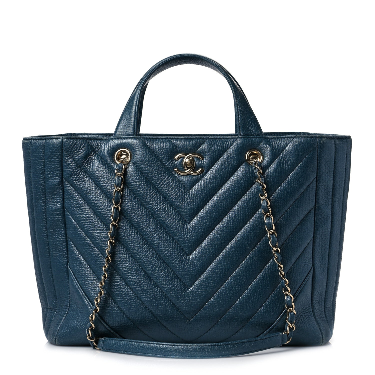 Chanel Calfskin Chevron Quilted Large Shopping Tote Blue 1 of 8