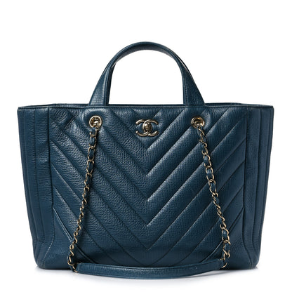 Chanel Calfskin Chevron Quilted Large Shopping Tote Blue 1 of 8