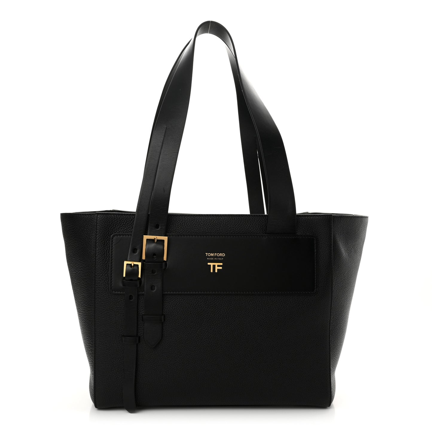 Grained Calfskin Buckle Tote Black