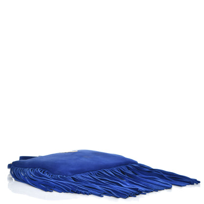 Saint Laurent Suede Calfskin Small Fringe Crossbody Bag Blue 4 of 13