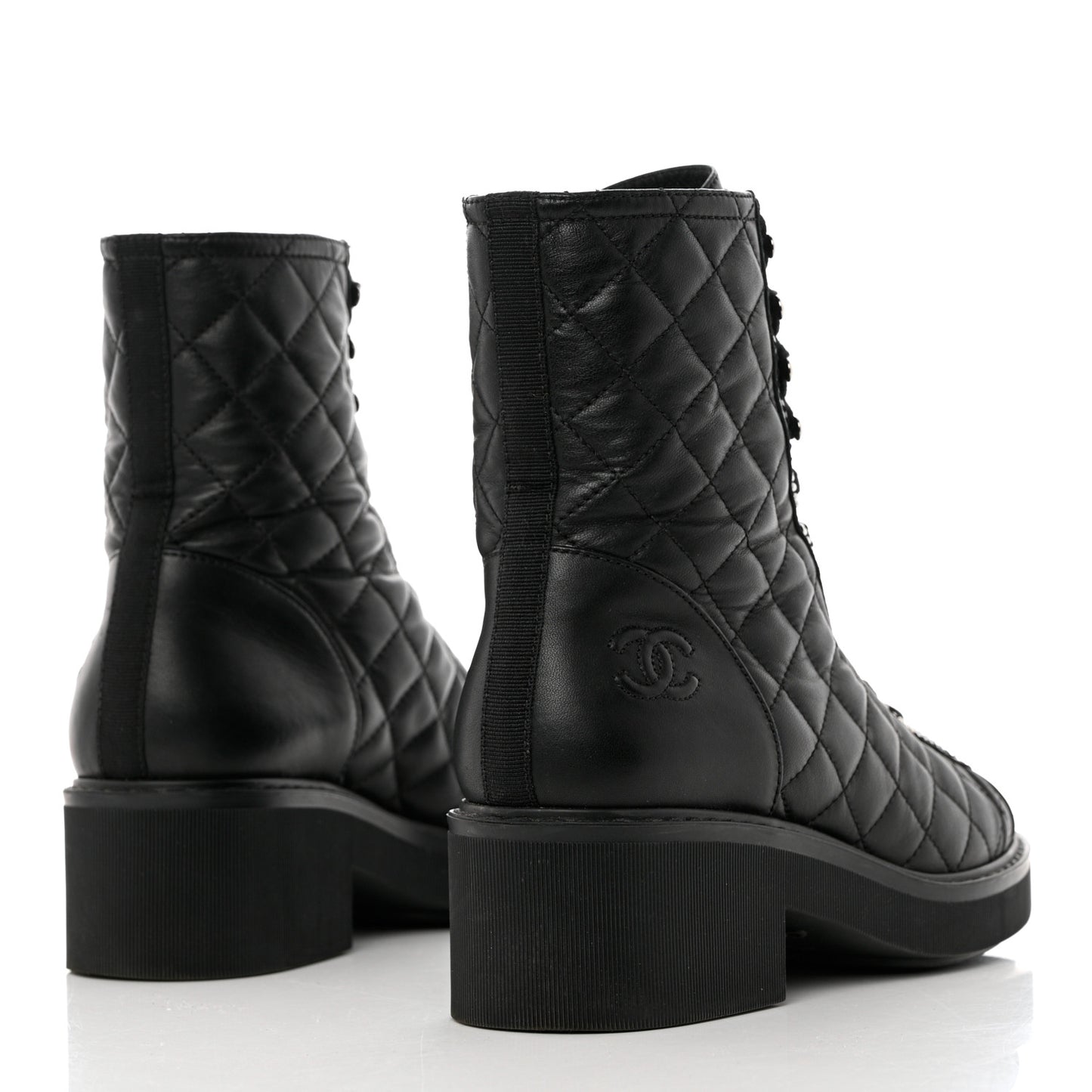 Lambskin Quilted Lace Up Combat Boots 36.5 Black