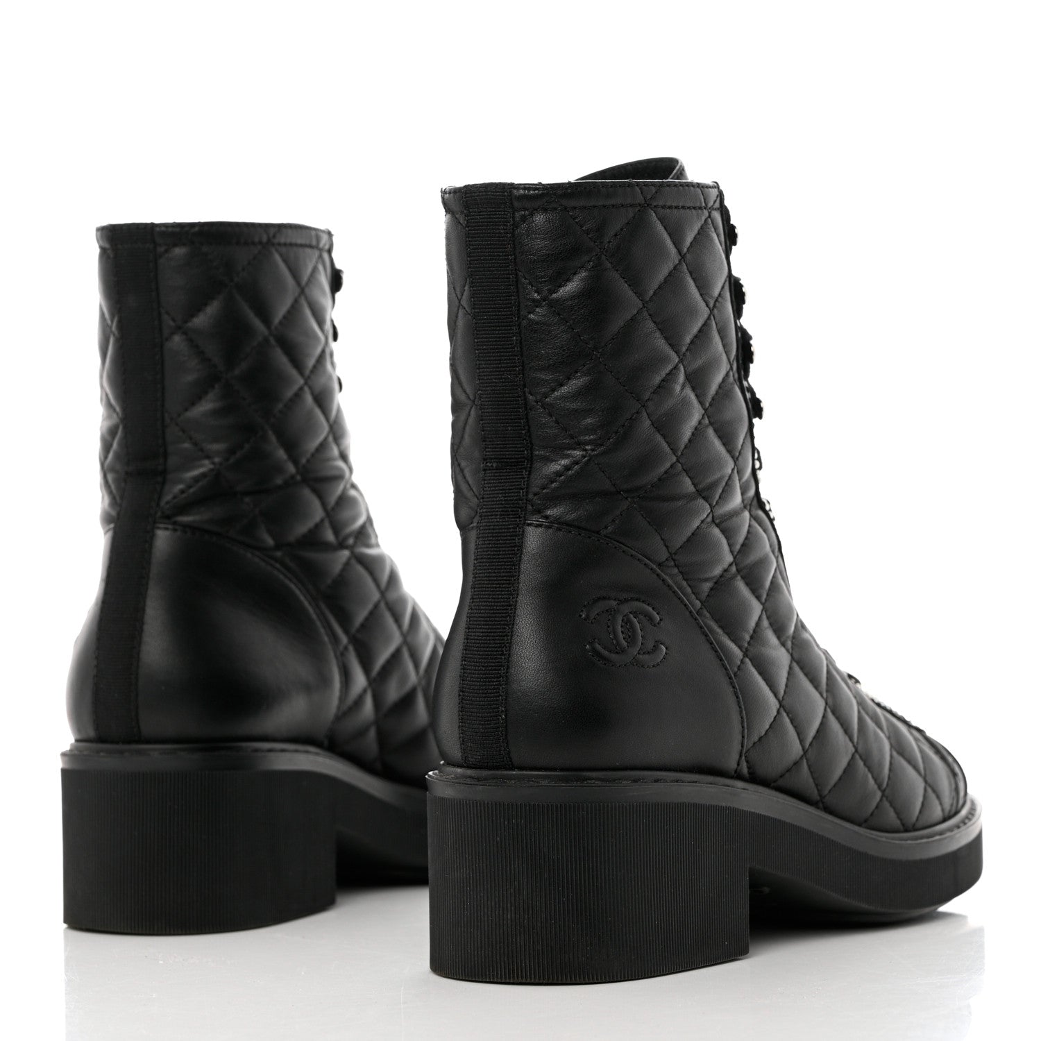 Chanel Lambskin Quilted Lace Up Combat Boots 36.5 Black 4 of 8